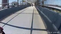 Cyclist Vs Car On The Pedestrian Bridge - VideosMunch