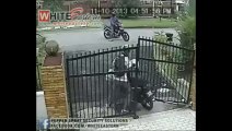 Thief tries to steal motrocycle and runs from owner