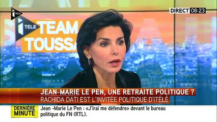 Rachida Dati sur iTélé : elle se plaint de "venir aux aurores" pour parler du FN, "cette histoire familiale qui ne m'intéresse pas"