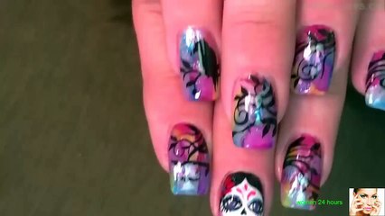Nail Art/DIY Rainbow Day of the Dead Nails/Sugar Skull Nail Design Tutorial 2015/16