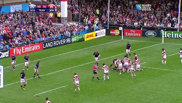 2015 World Cup Scotland vs Japan - a kick charged down inside the try zone