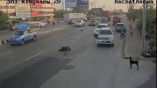 LiveLeak.com - Motorcyclist With Passenger Pulls in Front of SUV and Gets Sent Flying Down the Road, Dogs are OK