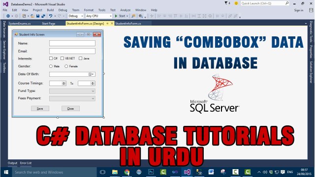 P(8) C# Database Tutorials In Urdu - How to save combobox data in Database