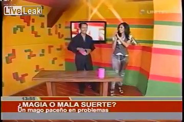 Magic trick fail - magician stabs his hand.