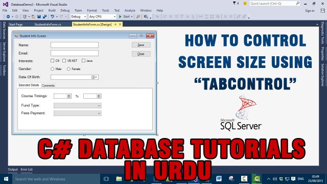 P(9) C# Database Tutorials In Urdu - how to control Screen size using TabControl