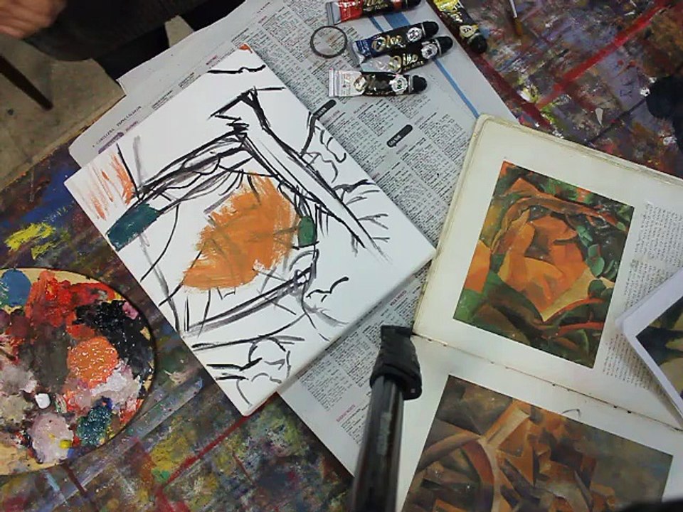 Clase del 24 09 15, de pintura al óleo, corrigiendo una pintura copia de Picasso