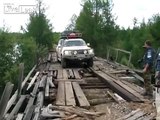 Dangerous bridge Siberia Russia.