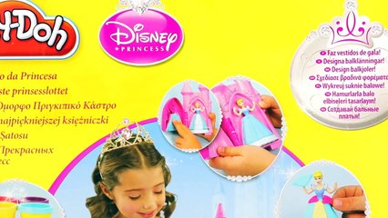 Play Doh Sparkle Prettiest Princess Castle Disney Belle Cinderella Aurora Playdough Dresses Playset