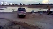 Truck pulls a wheelie