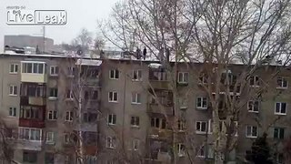 vodka + snowdrift + 5 story building +pants on fire = russian fun