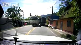 Truck driver passing on double yellow line.
