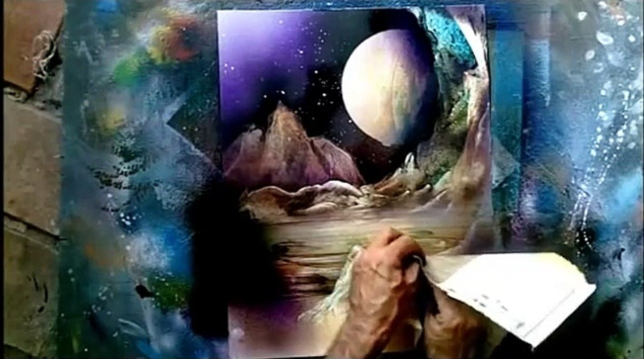 How to spray paint,acrylic airbrush June 2013, waterfall, airbrush, sunset, cactus, desert, comic book