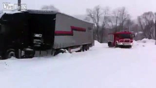 Truck stuck in snow.