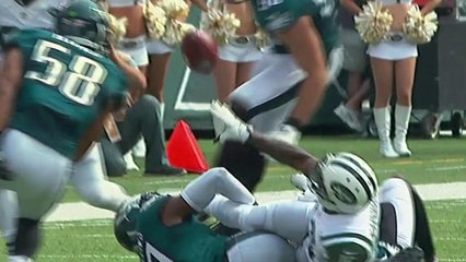 Jets Marshall tries to pitch the ball but fumbles Eagles recover
