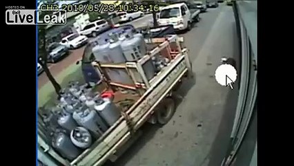 LiveLeak.com - Woman smacked by truck when exiting bus