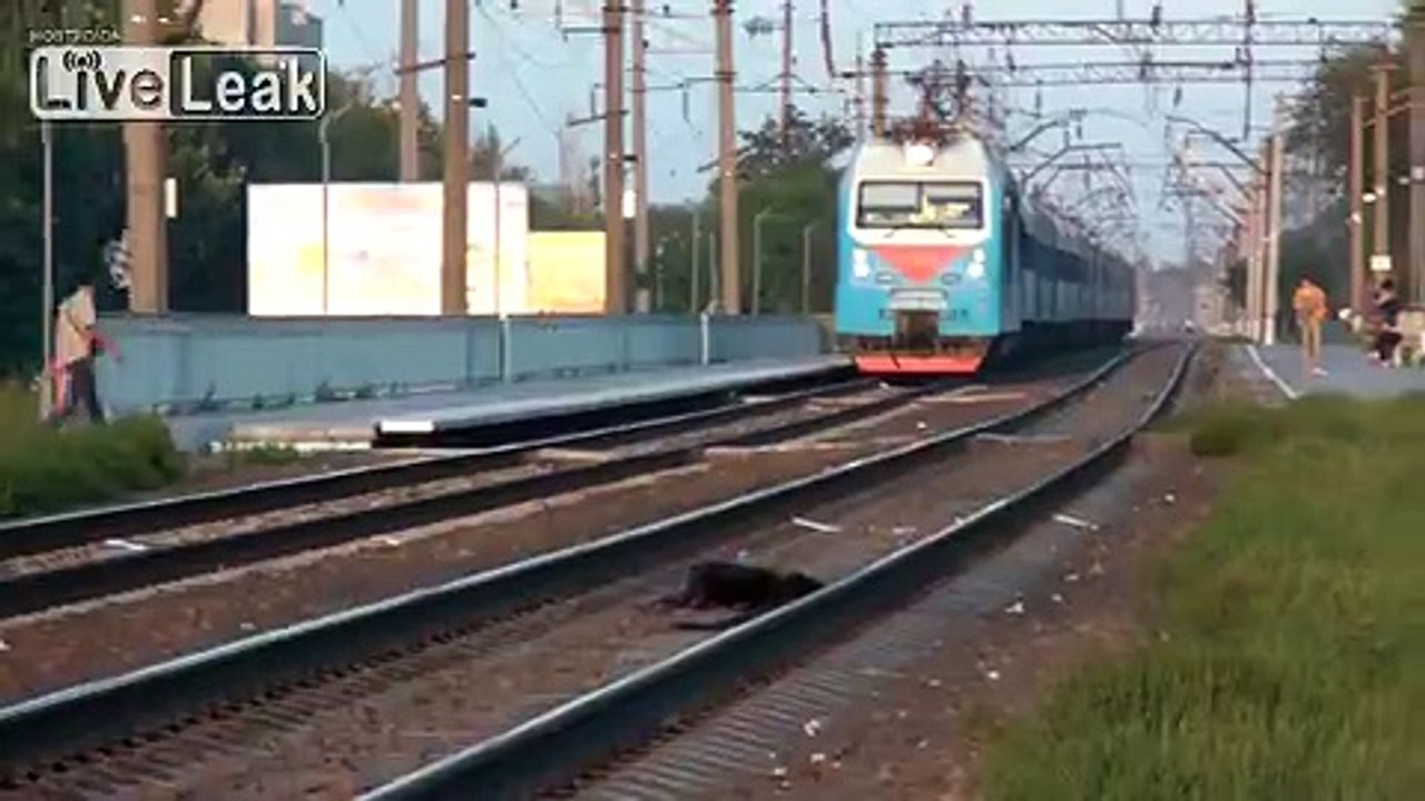 Happy guy almost hit by a train