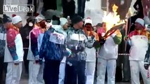 Winter Olympics Torch Goes Up in Flames