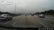 Driver loses control and almost causes major accident