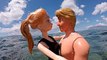 Frozen Disney Anna Barbie Doll and Frozen Kristoff Doll Snorkel and Swim at a Hawaii Beach