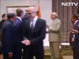 Microsoft CEO Satya Nadella wipes hands after hand-shake with PM Modi
