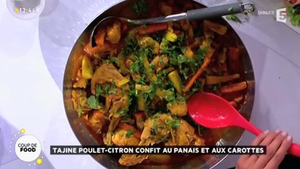 Tajine poulet-citron confit au panais et aux carottes