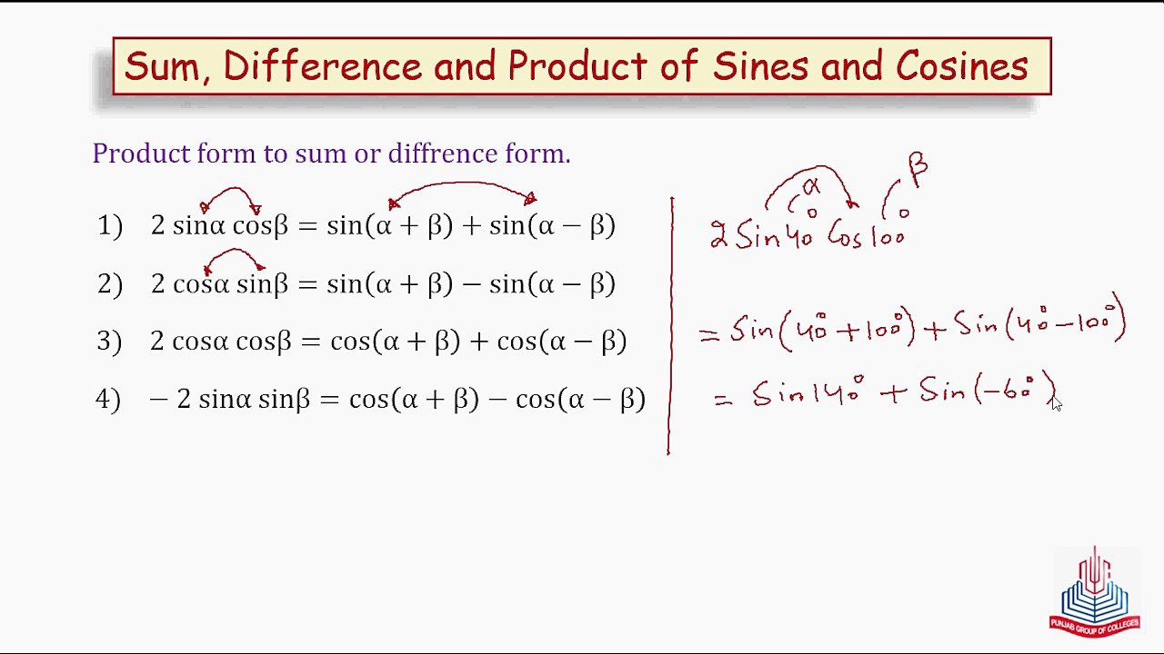Product to sum or difference forms and vice versa