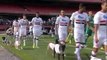 Sao Paulo players comes on the pitch with dogs before Palmeiras game