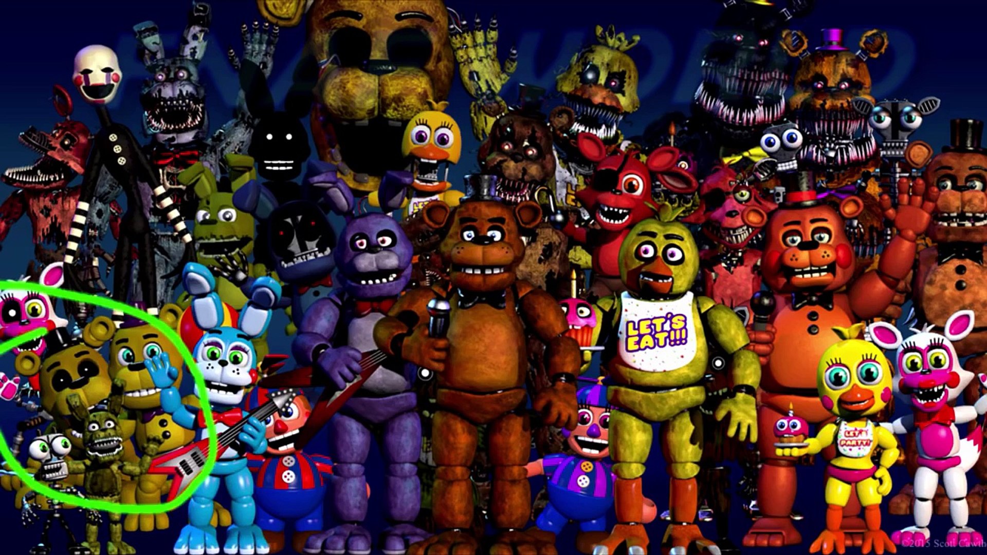 Shadow Freddy, Fredbear and Spring Bonnie, FNAF World Simulator Wikia