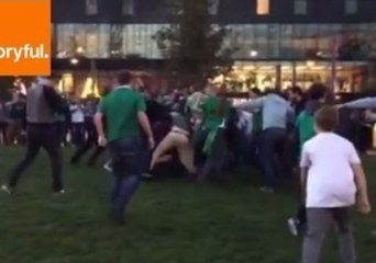 Fans Enjoy Rugby Scrum Outside Wembley Stadium