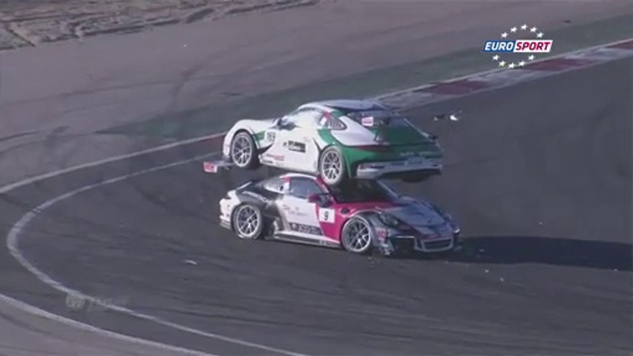 Porsche car runs over another during race accident in Spain