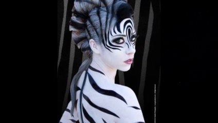 Girls with white tiger  body paint