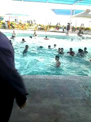 Boy thrown in swimmng pool