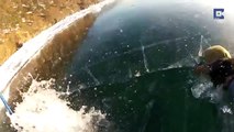 Skier Falls Through Ice On Frozen Lake