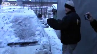 Winter in Poland - you have to use hammer to open your car..