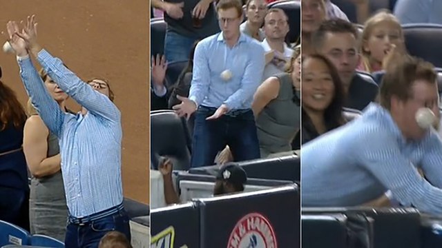 Yankees Fan Blows 3 Chances to Catch Foul Ball