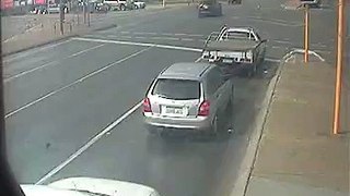 Truck takes out ute at a traffic stop, Perth, Australia