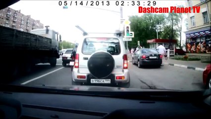 WTF Scooter crashes into Car and drives away
