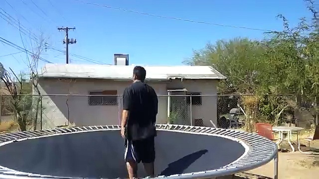 fat boy breaks trampoline