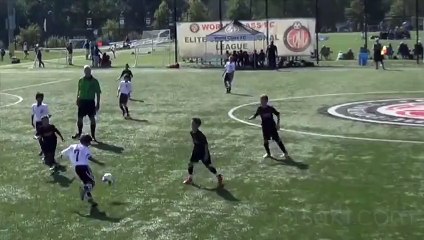 Referee takes intense nut shot during kids soccer game