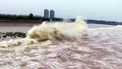 Çinde yaşanan inanılmaz gelgitler . (Tens of thousands watch huge tidal bore in China )