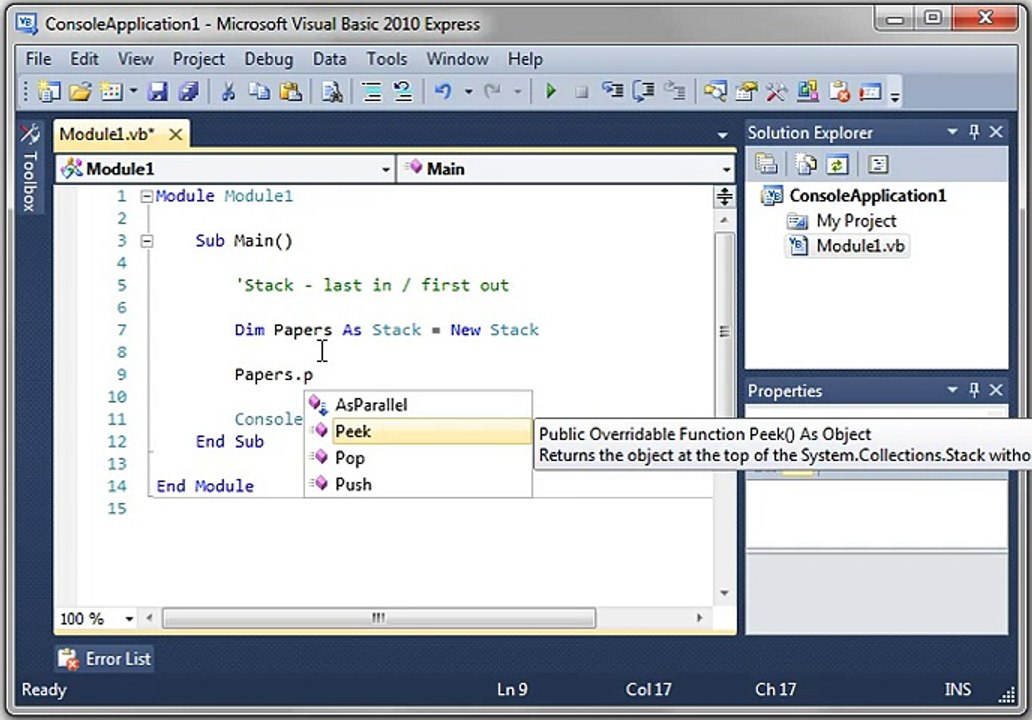 Visual Basic Tutorial17 - Stack