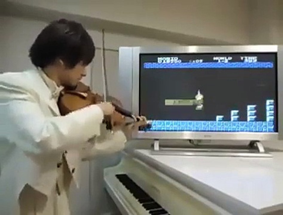 Un violoniste accompagne Super Mario en live sur une partie