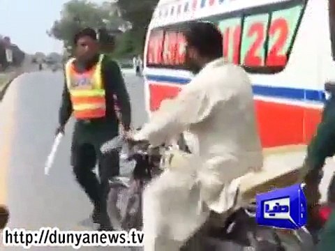 Rescue 1122 workers beating biker for not giving Way