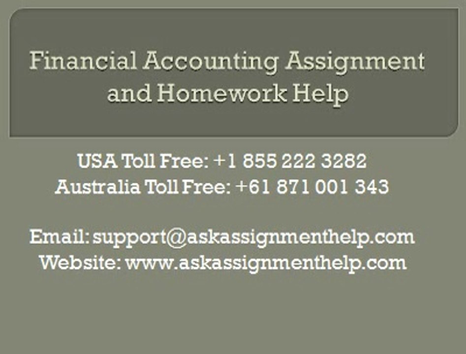 Financial Accounting Assignment and Homework Help USA Australia