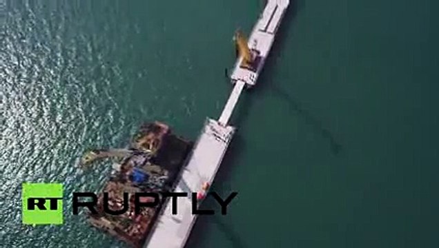 One step closer_ Drone footage captures 1,000-metre bridge to Crimean peninsula 2015