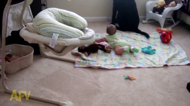 Adorable baby hysterically laughs at dog's bark