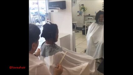 pretty girl gets a short haircut