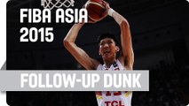 Zhou with a two-handed follow-up slam! - 2015 FIBA Asia Championship