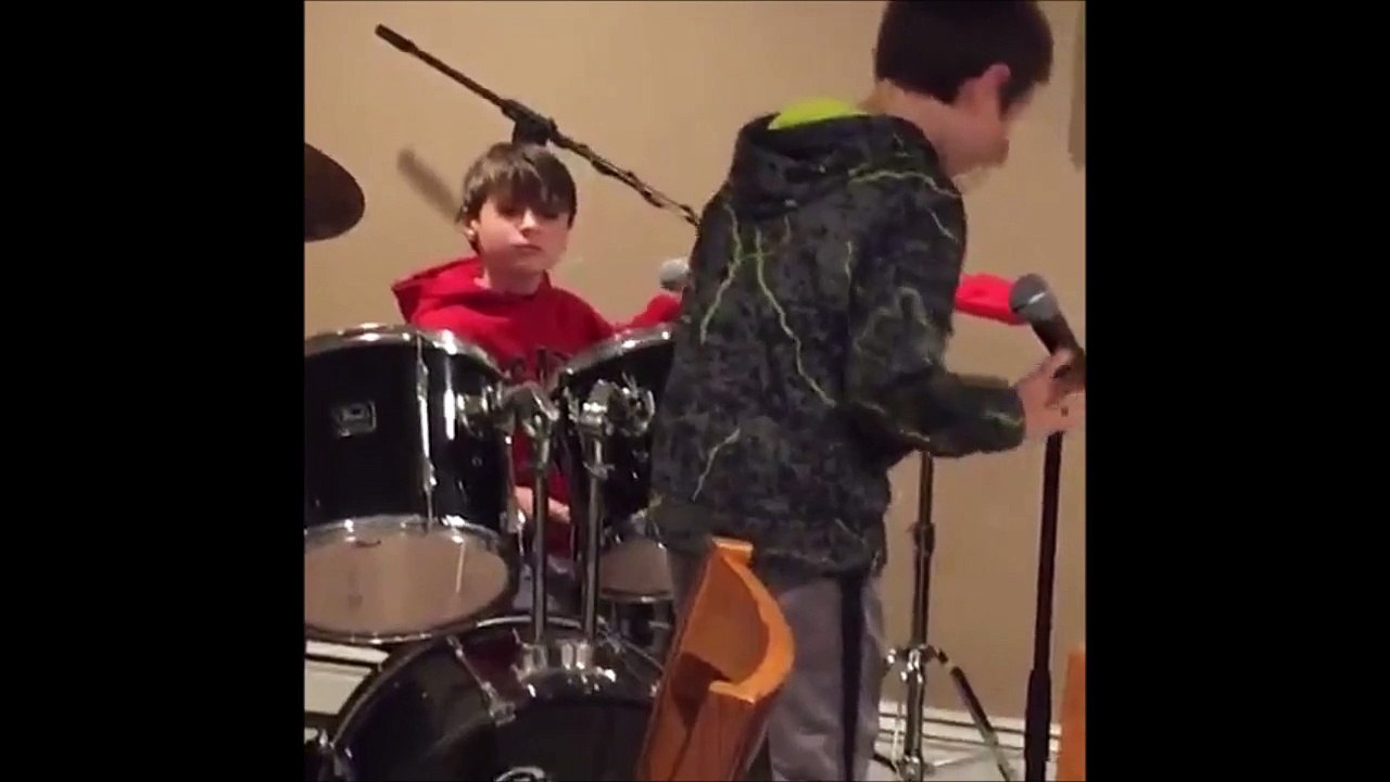 That's the BEST fall ever - Kid falling while drummer is laughing at him!