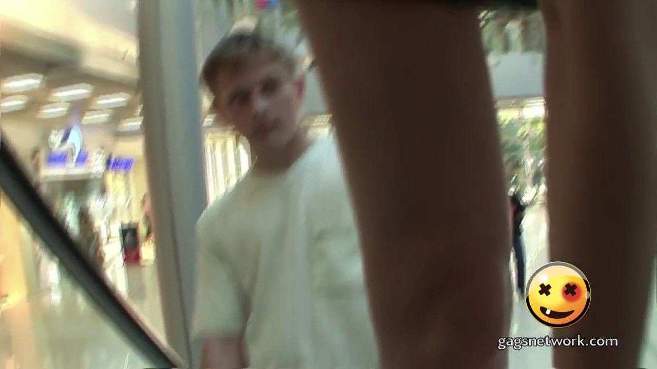 Naked and Funny Surprise On An Escalator (HD)